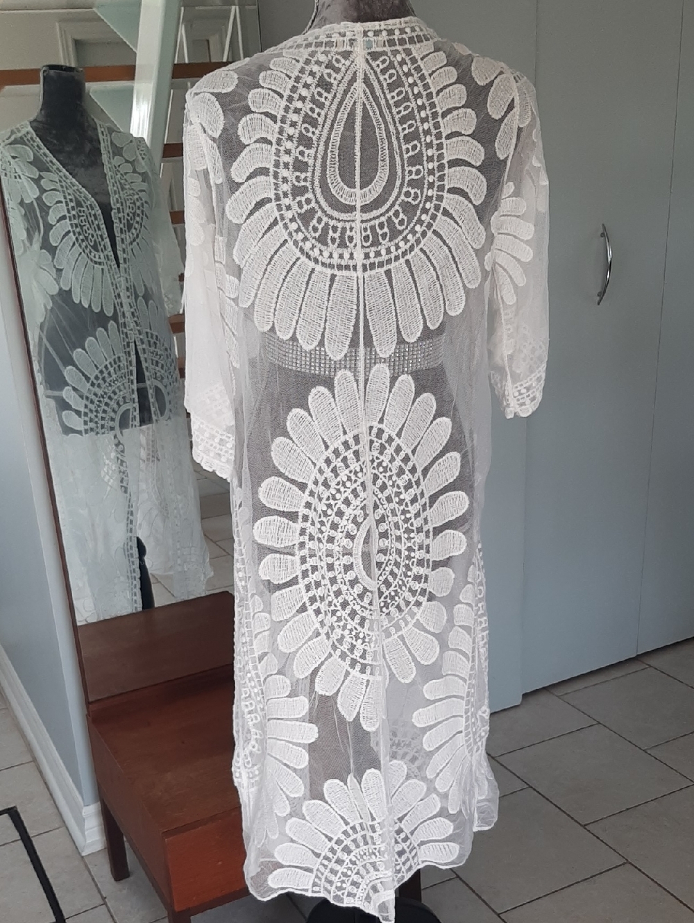 Rebellion🤍PRETTY White Crochet Long Sleeve Sheer COTTON BLEND Cover-Up Sz S